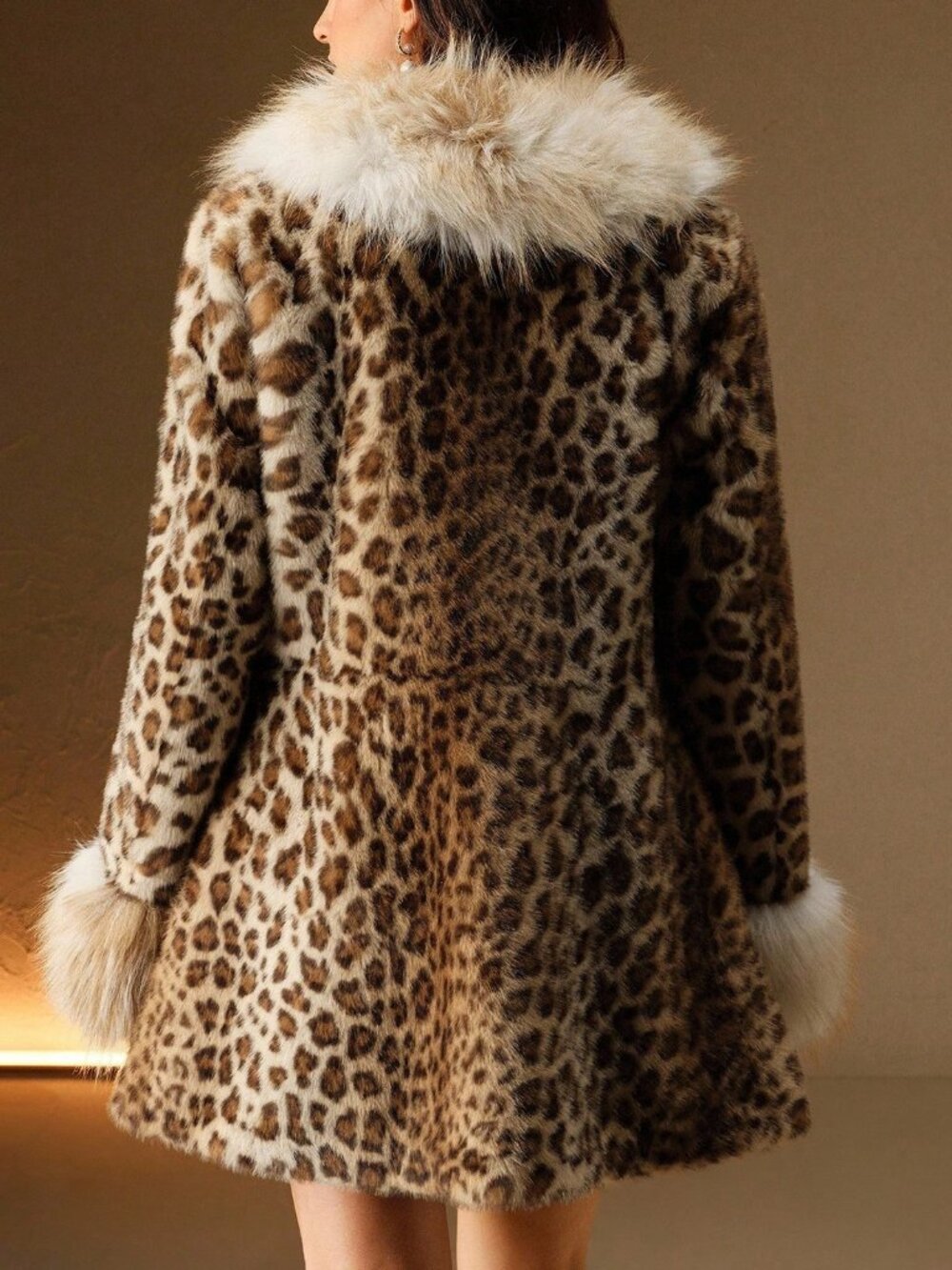 Brown Casual Women's Leopard Pattern Fluffy Fuzzy Coat - Picture 2 of 8